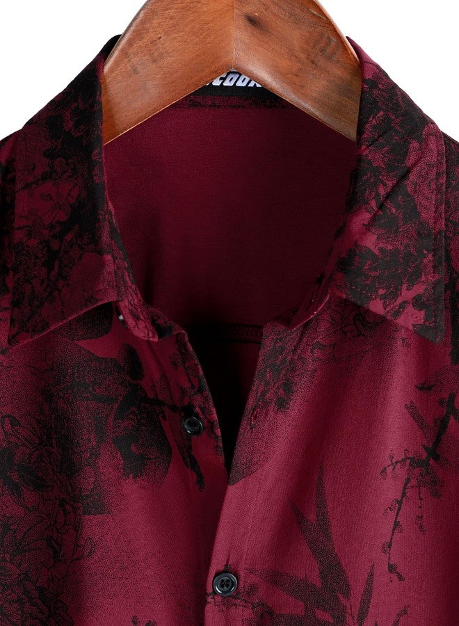 JOTOOK Mens Hawaiian Shirt Short Sleeve Button Down Tropical Shirts Casual Floral Summer Beach Shirt X-Large Red - Image 3